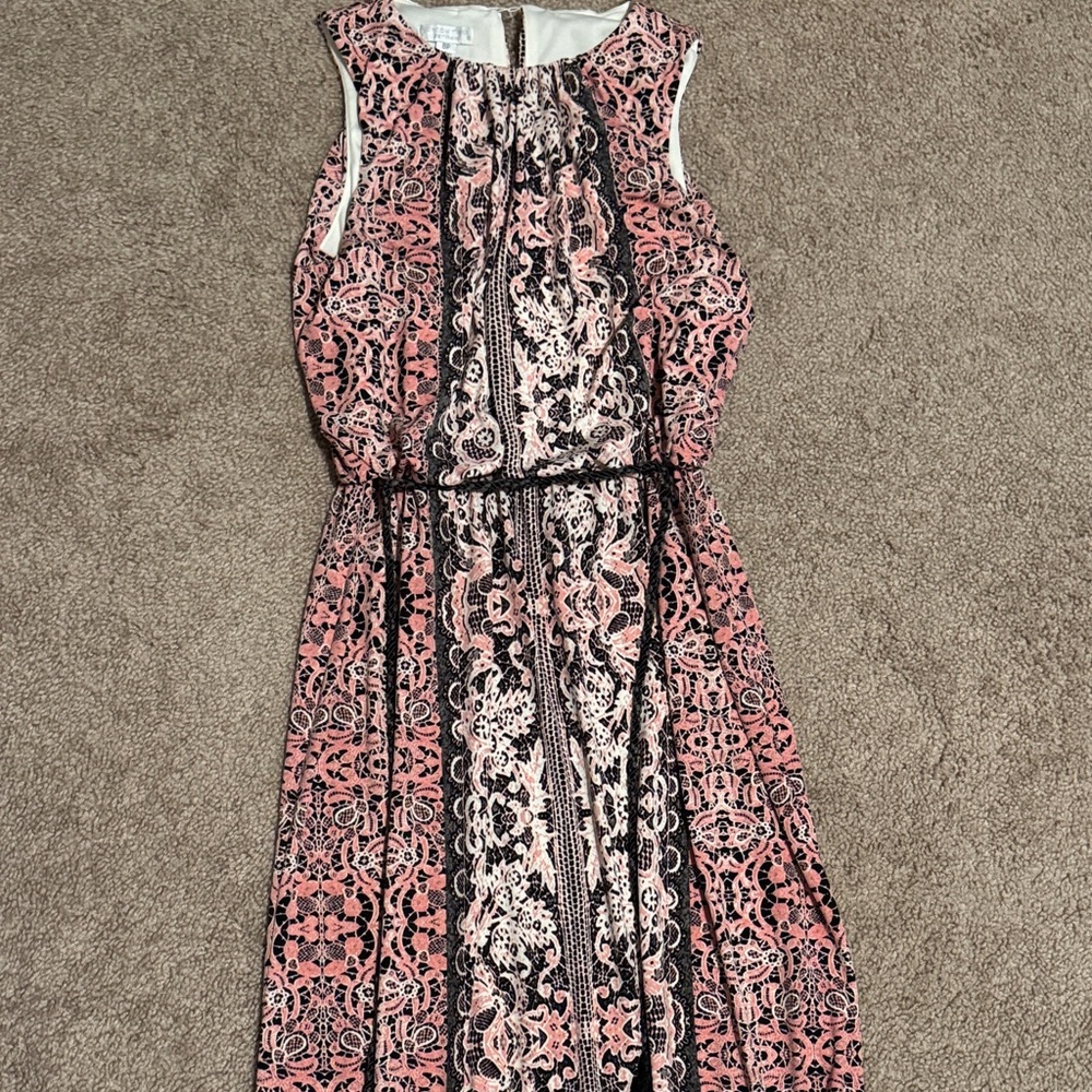 London Times Coral and Black Patterned Midi Dress